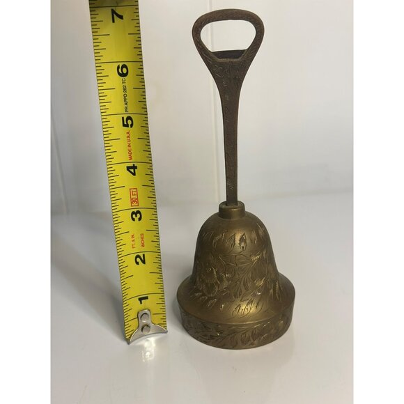 VTG 1990s Solid Brass Bell – Bottle Opener Handle, Engraved Leaf Pattern 7" Tall - Picture 6 of 6